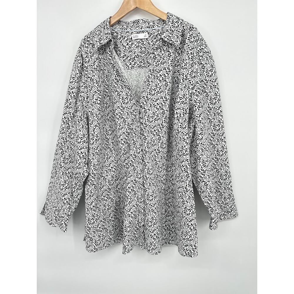 Croft & Barrow White Black Button Down Top Womens Plus Size 3X Career Casual
